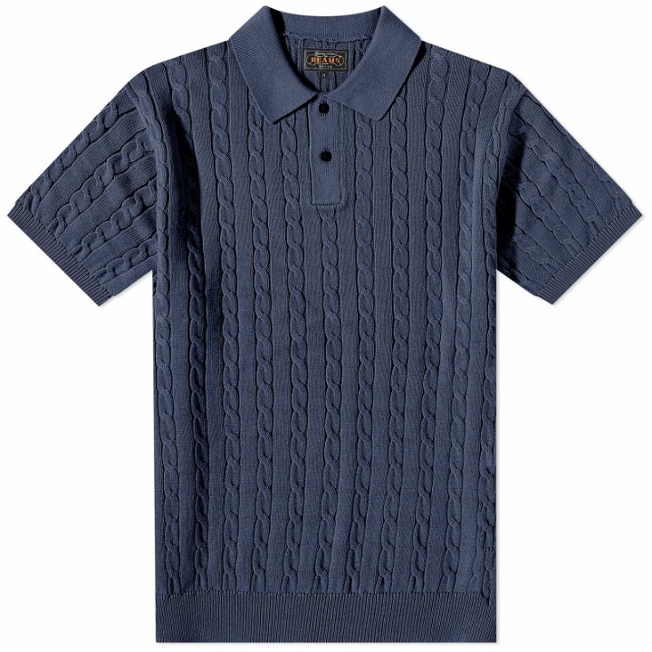 Photo: Beams Plus Men's Cable Knitted Polo Shirt in Navy