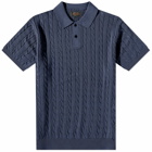 Beams Plus Men's Cable Knitted Polo Shirt in Navy