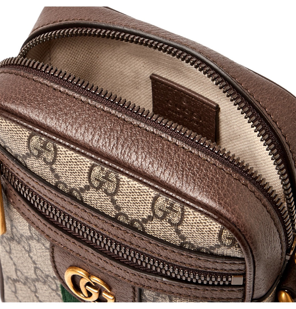 Ophidia Mini Leather-Trimmed Monogrammed Coated-Canvas Messenger Bag