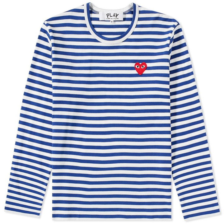 Photo: Comme des Garcons Play Long Sleeve Heart Stripe Logo Tee Blue