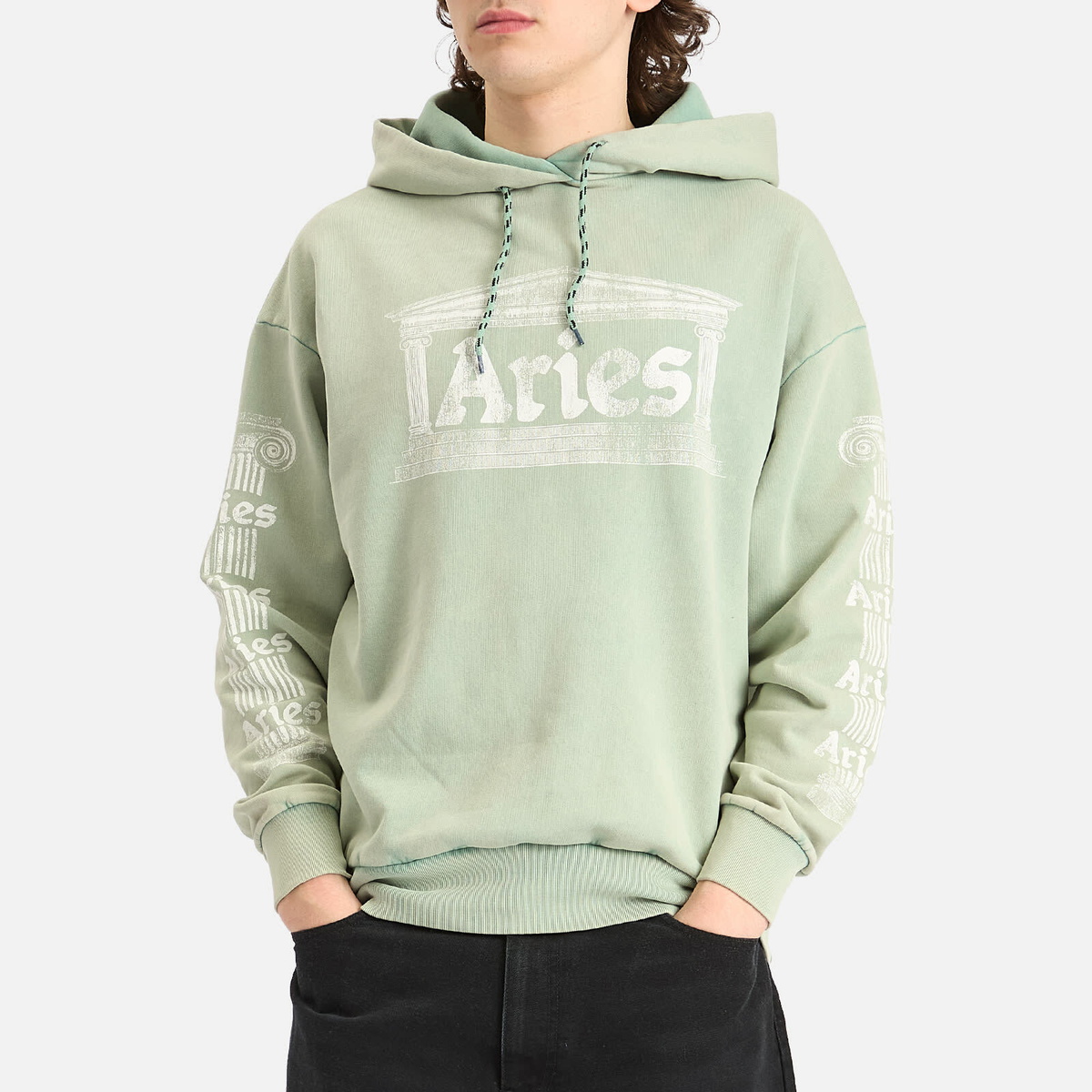 Aries Men's Aged Ancient Temple Hoodie in Green
