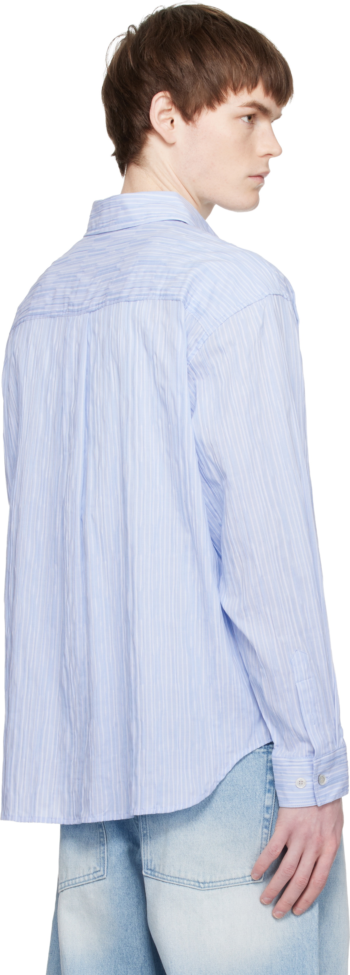 COOR Blue Semi-Overfit Wrinkle Stripe Shirt