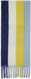 Marni Blue & Yellow Mohair Logo Stripe Scarf
