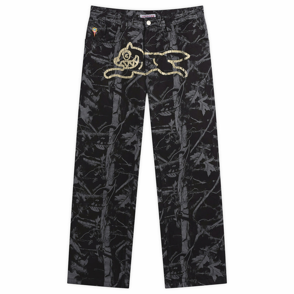 ICECREAM Men's Tree Camo Double Scoop Denim Pants in Black