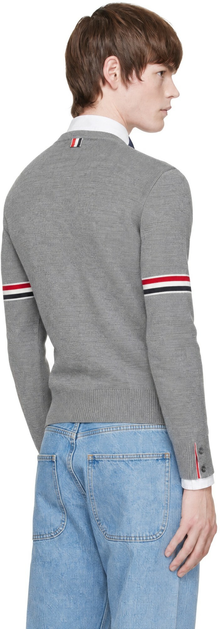 Thom Browne Gray Milano Stitch Pullover RWB Armband Sweater