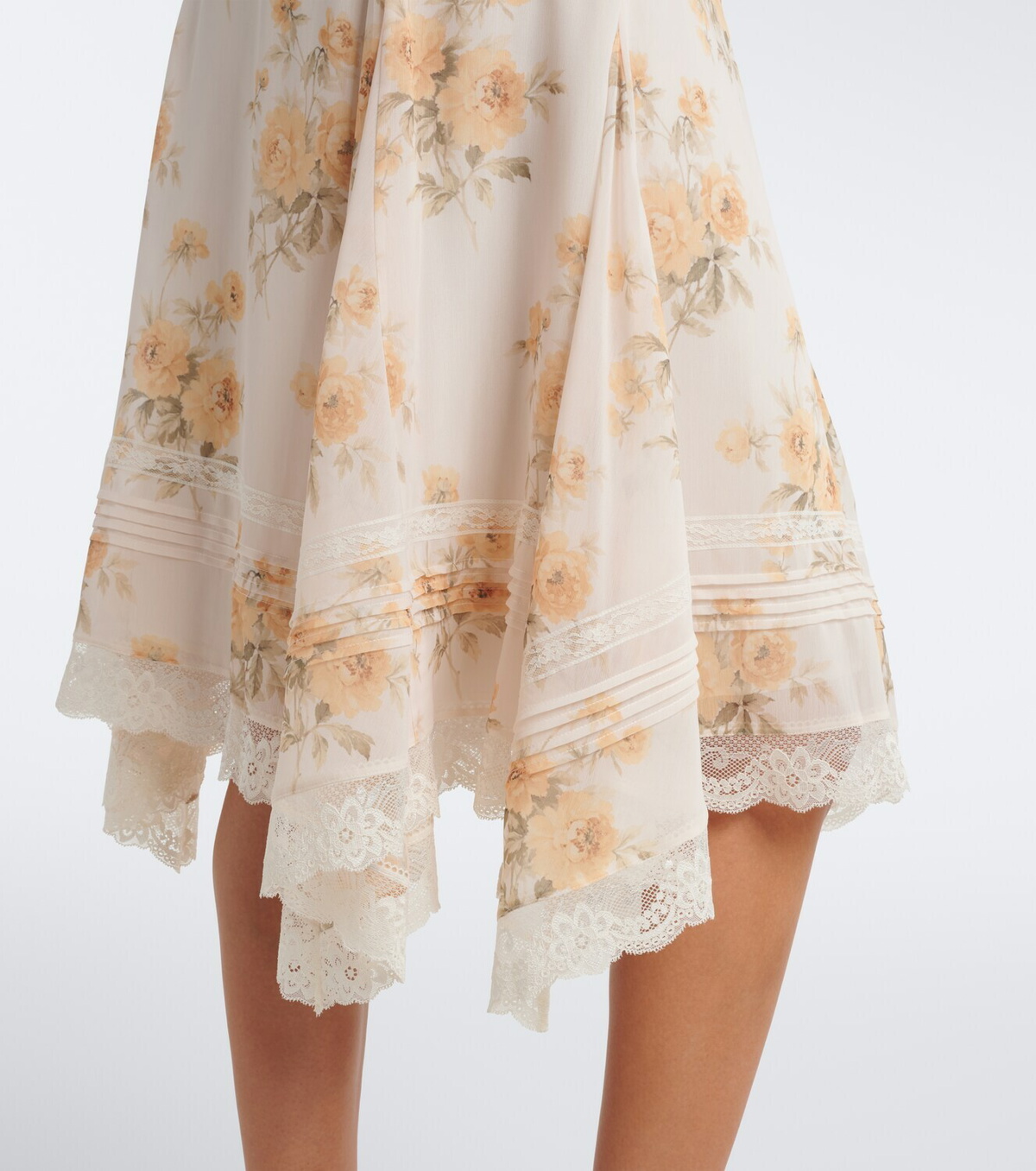 Xu Zhi Floral asymmetric lace-trimmed midi skirt