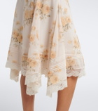 Xu Zhi Floral asymmetric lace-trimmed midi skirt