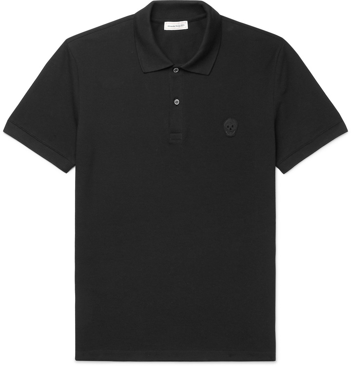 Photo: Alexander McQueen - Slim-Fit Skull-Embellished Organic Cotton-Piqué Polo Shirt - Black