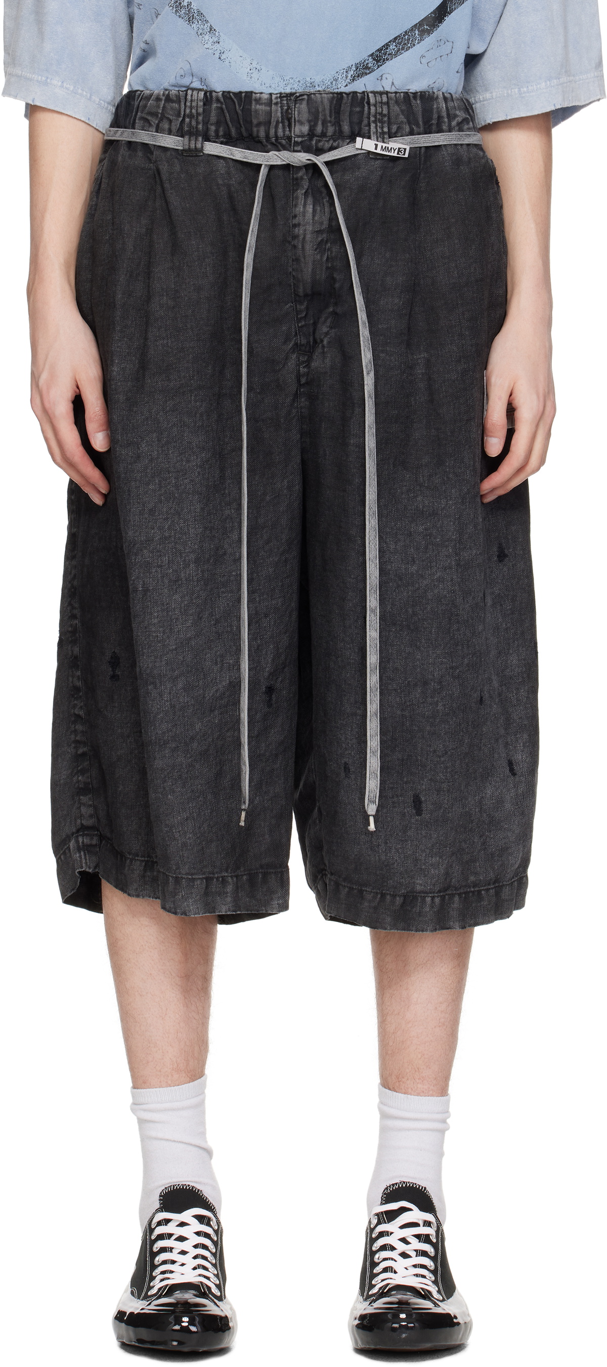 Maison Mihara Yasuhiro - Faded Satin Shorts in Blue Maison