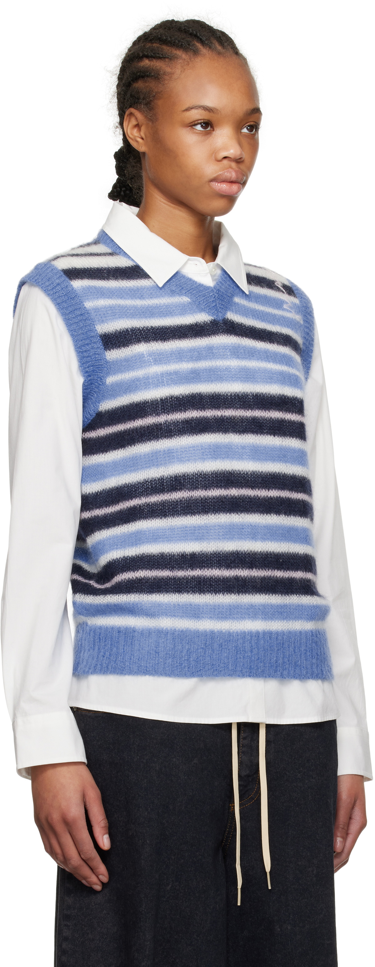 Marni Blue Brushed Mohair Stripe Vest