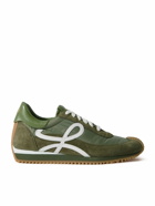 LOEWE - Flow Runner Leather-Trimmed Brushed-Suede and Nylon Sneakers - Green