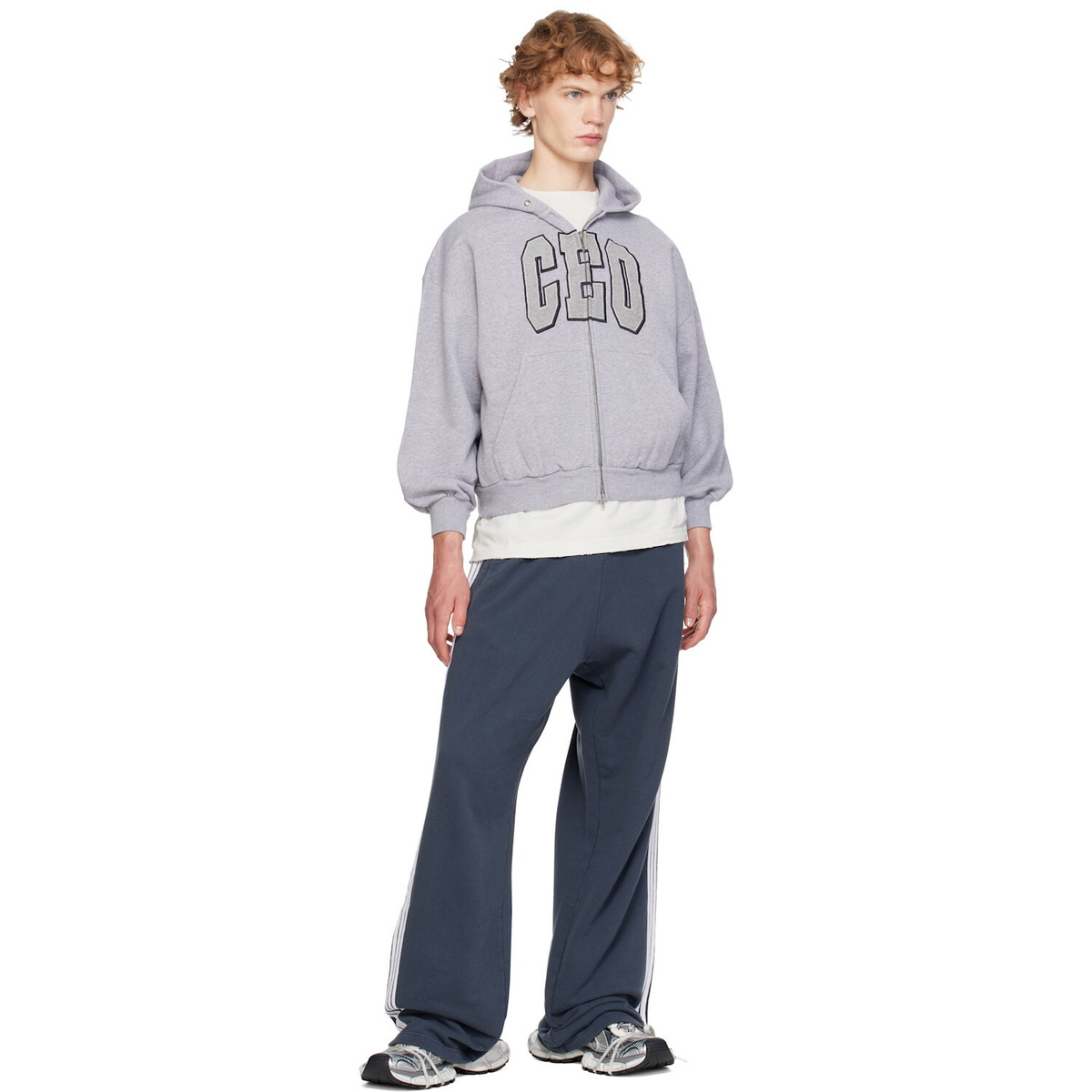 Balenciaga Gray 'CEO' Team Logo Small Fit Zip-Up Hoodie