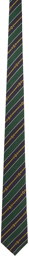 Photo: Gucci Green & Navy Silk Interlocking G Chain Tie