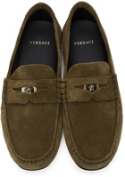Versace Khaki Suede Penny Loafers