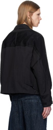 JiyongKim Black Draped Pocket Mesh Sleeve Bomber Jacket
