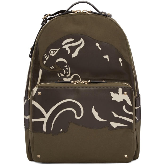 Photo: Valentino Green Valentino Garavani Canvas and Leather Panther Backpack