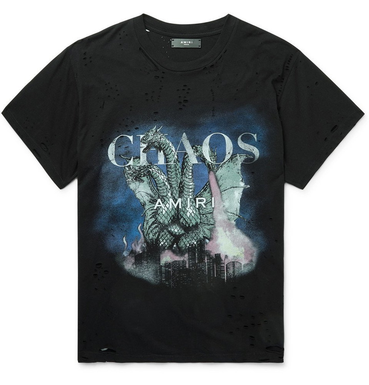 Photo: AMIRI - Distressed Printed Cotton-Jersey T-Shirt - Black