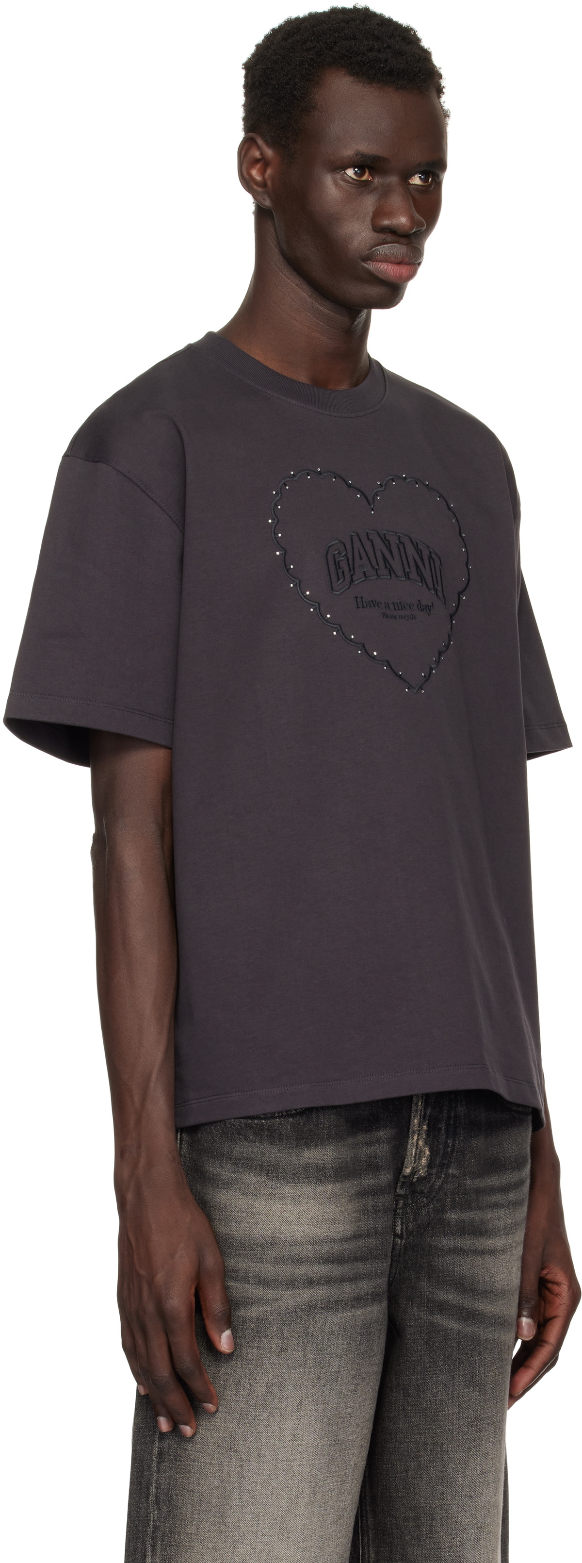 Tシャツ・カットソー Ganni HEAVY COTTON DROP SHOULDER HEART TSHIRT GANNI cotton t-shirt Heavy Cotton Drop Shoulder Heart PRM EU