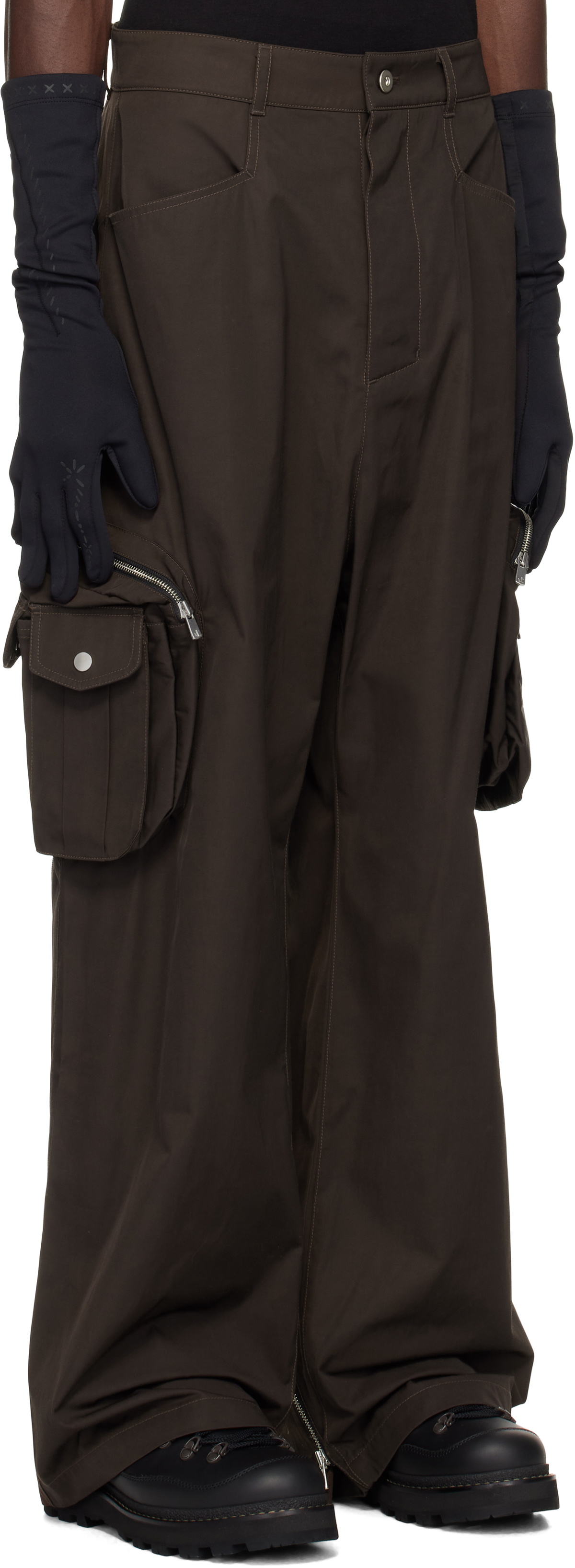FFFPOSTALSERVICE SSENSE Exclusive Brown Wide Backzip Cargo Pants