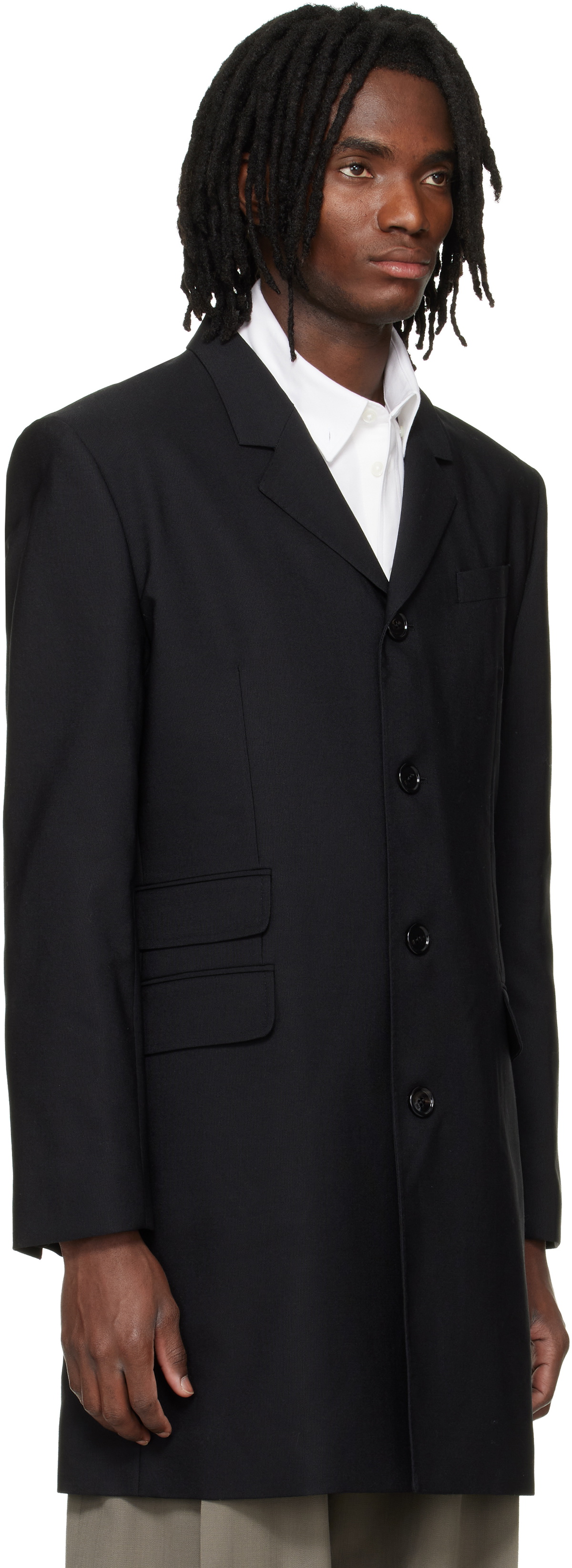 AMI Paris Black New Wool Straight Simple Breasted Coat