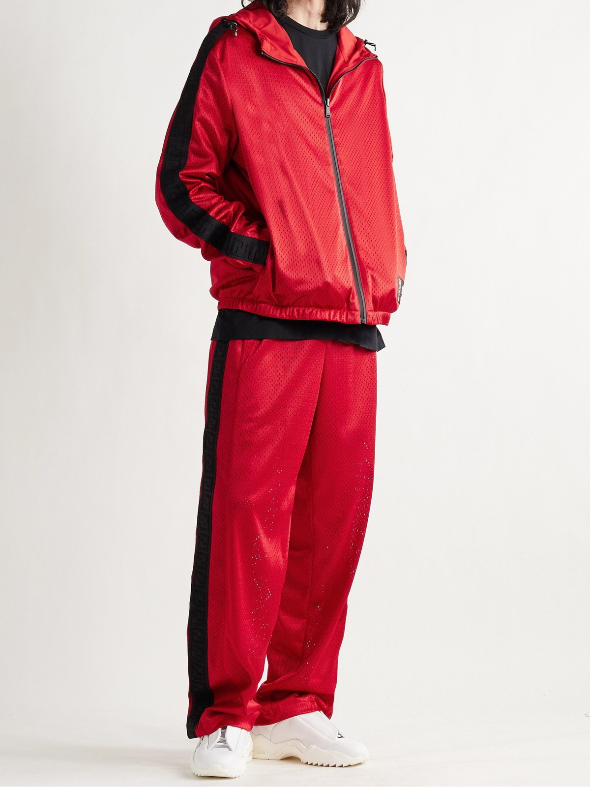FENDI - Logo-Trimmed Cotton-Mesh Track Pants - Red Fendi