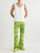 Collina Strada - Puddle Slim-Fit Flared Floral-Print Cotton-Twill Trousers - Green