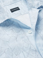 ERMENEGILDO ZEGNA - Convertible-Collar Printed Linen and Cotton-Blend Shirt - Blue