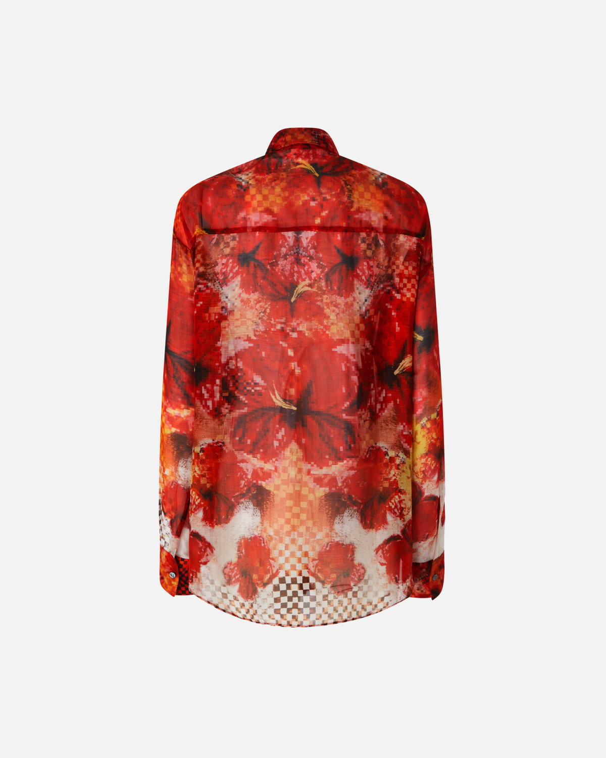 Pinko Shirt With Red Flower And Check Print Multicolour: Red/White