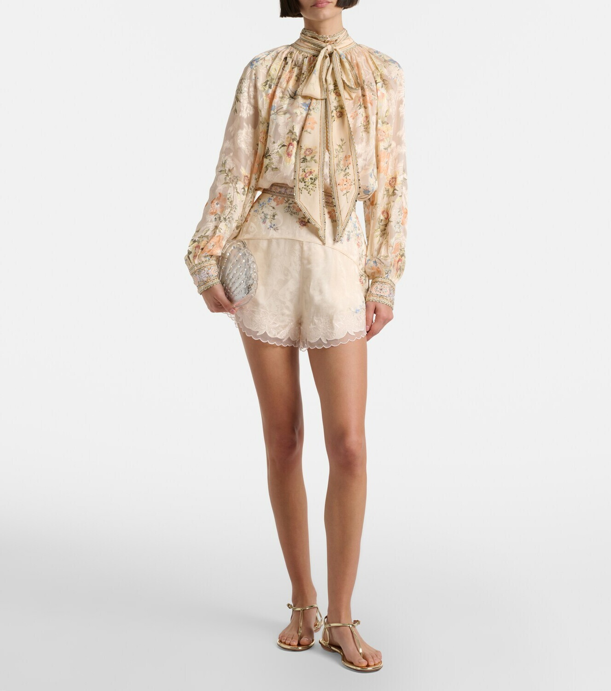 Camilla Embellished floral lace-trimmed high-rise shorts