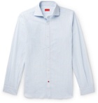 Isaia - Slim-Fit Cutaway-Collar Striped Cotton-Seersucker Shirt - Blue