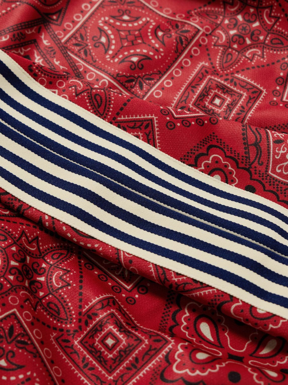 KAPITAL - Wide-Leg Striped Webbing-Trimmed Bandana-Print Tech-Jersey Track Pants - Red