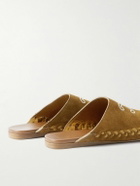 CELINE - Leather-Trimmed Logo-Embroidered Suede Mules - Brown