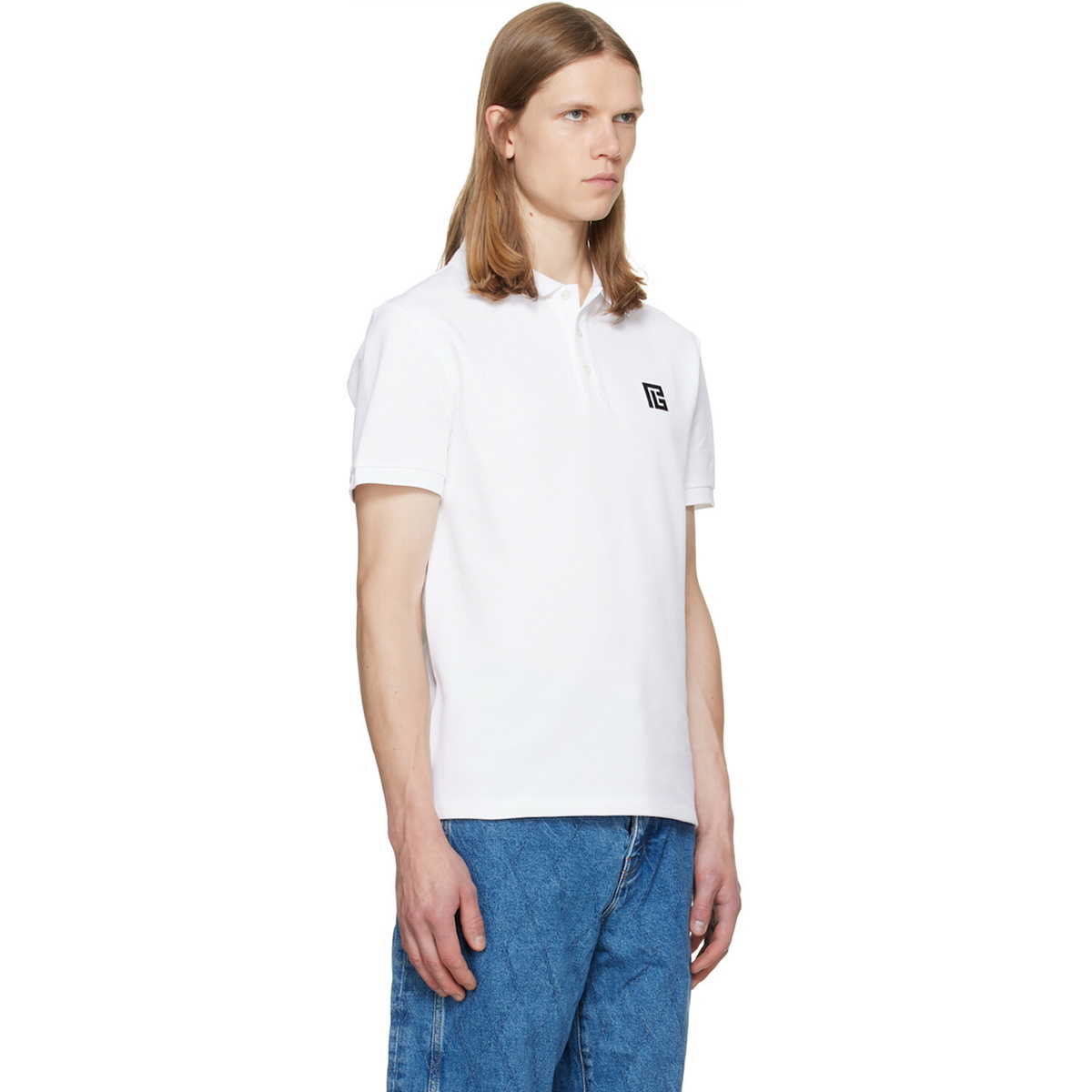 BALMAIN White Embroidered Cotton Polo