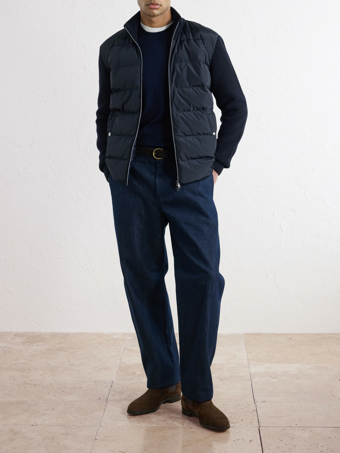 Herno - Waffle-Knit Wool-Trimmed Quilted Shell Down Jacket - Blue