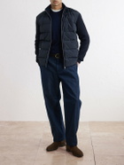 Herno - Waffle-Knit Wool-Trimmed Quilted Shell Down Jacket - Blue