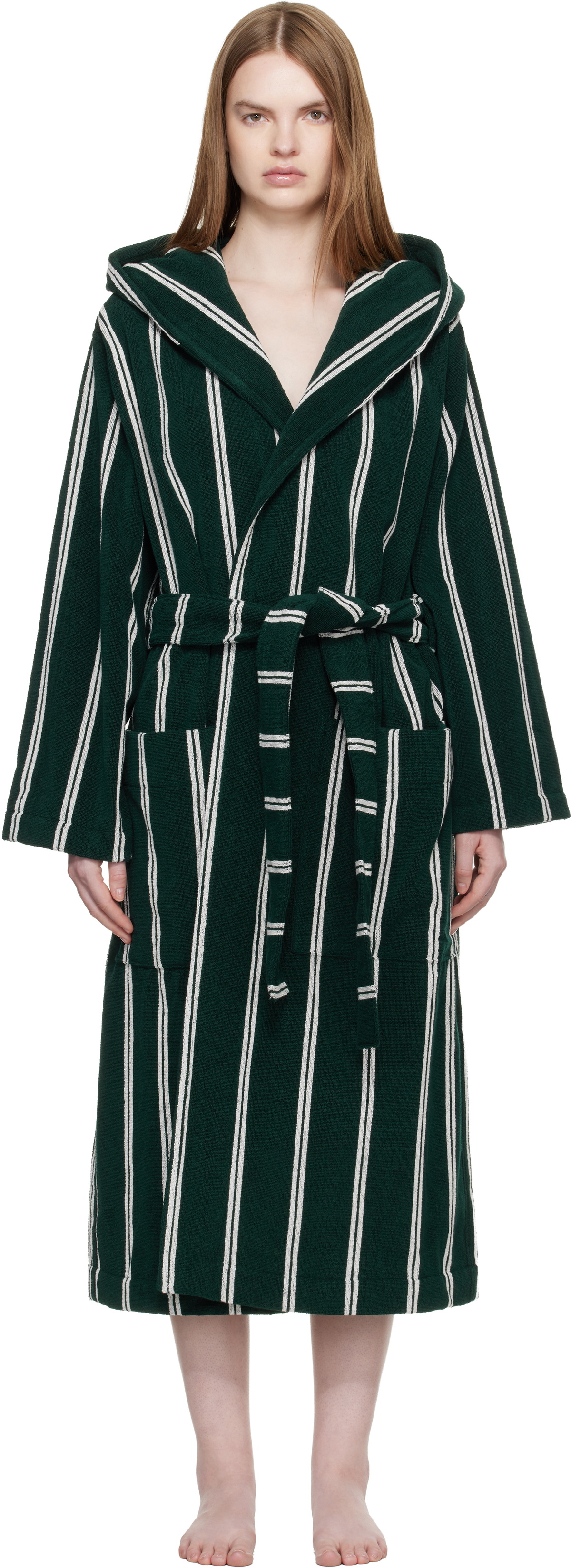 Tekla Green Terry Hooded Bathrobe