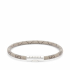 Gucci Men's Leather Strap Bracelet in Silver/Beige