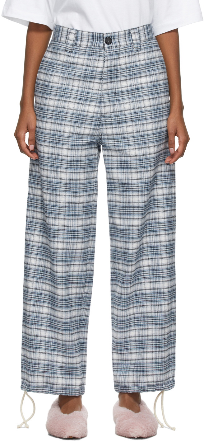 Marni Blue Check Drawstring Cuff Trousers Marni