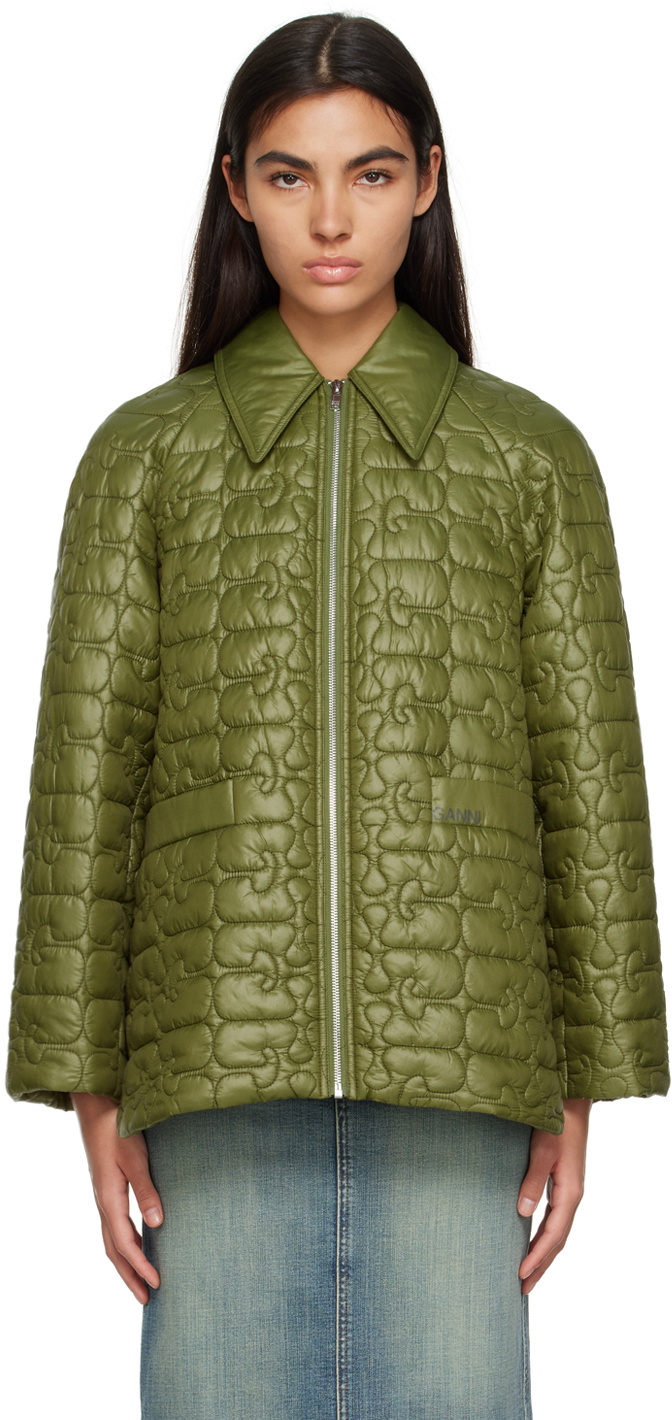 GANNI Khaki Shiny Quilt Jacket GANNI