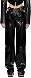 Aleksandre Akhalkatsishvili Black Pin-Buckle Faux-Leather Trousers