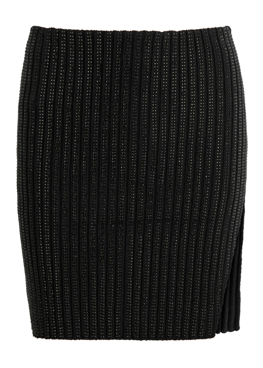 David Koma Crystal-embellished Ribbed-knit Mini Skirt Black
