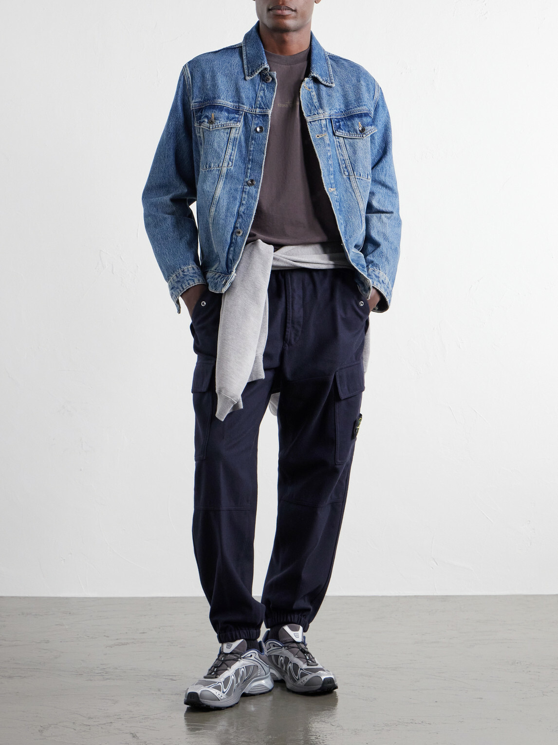 Stone Island - Garment-Dyed Wool-Blend Nylon Flannel-TC Cargo Sweatpants - Blue