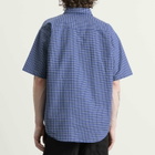 BEAMS Men's Oxford Button Down Half Sleeve Shirt in Blue Check