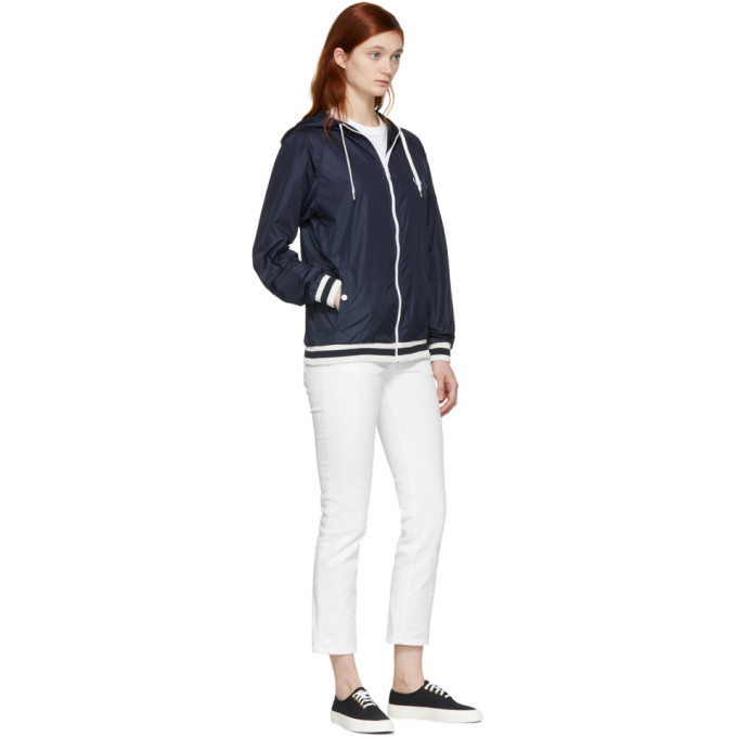 Maison Kitsune Navy Tricolor Fox Hooded Windbreaker Jacket Maison