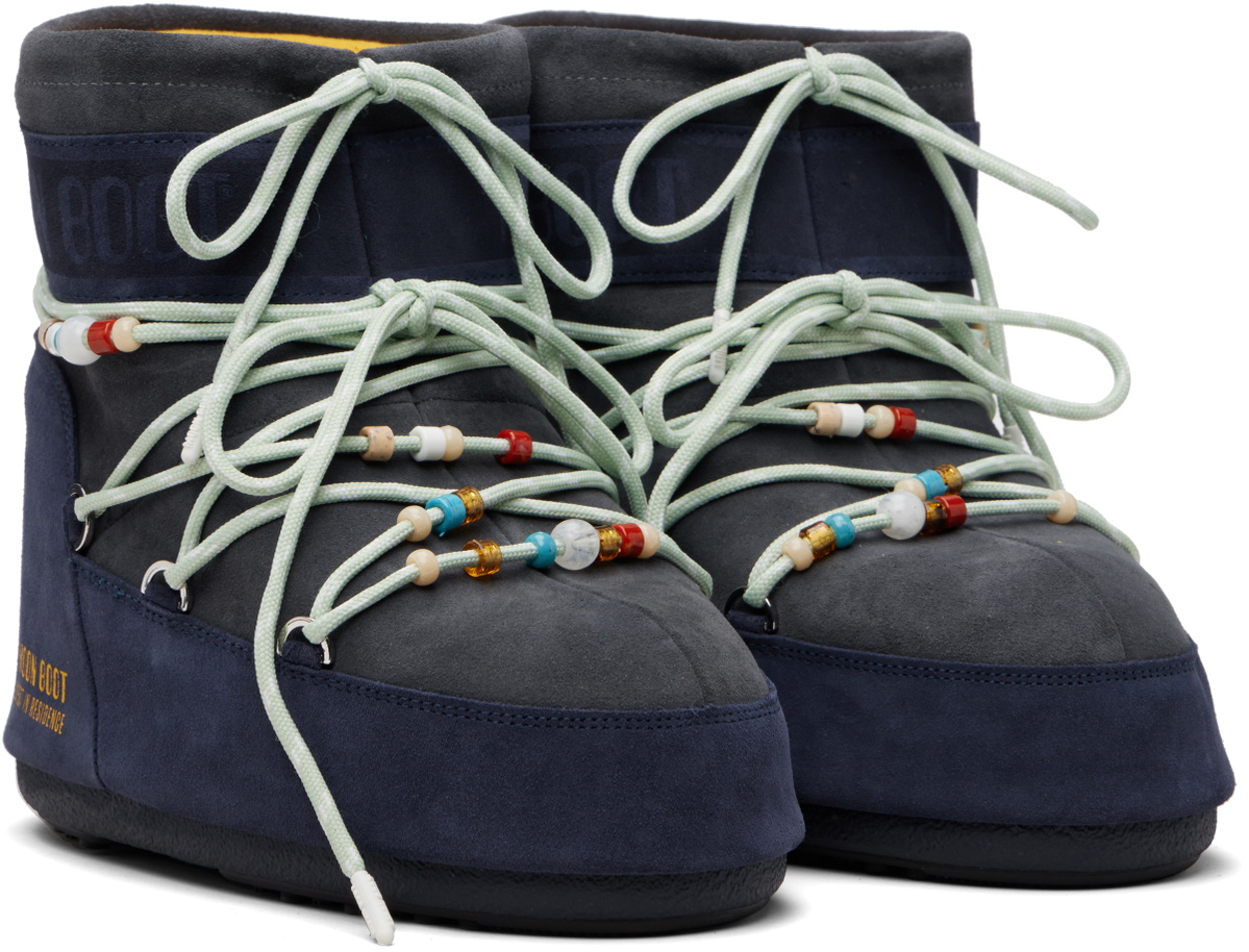 Guest in Residence Gray & Navy Moon Boot Edition Icon Low Beaded Suede Boots
