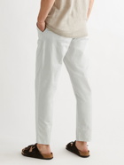 FOLK - Cropped Stretch Cotton and Linen-Blend Twill Trousers - Gray