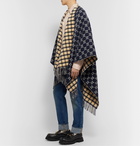 Gucci - Reversible Logo-Intarsia Fringed Wool Poncho - Blue