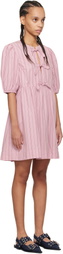 GANNI Pink Stripe Cotton Mini Bow Tie Minidress