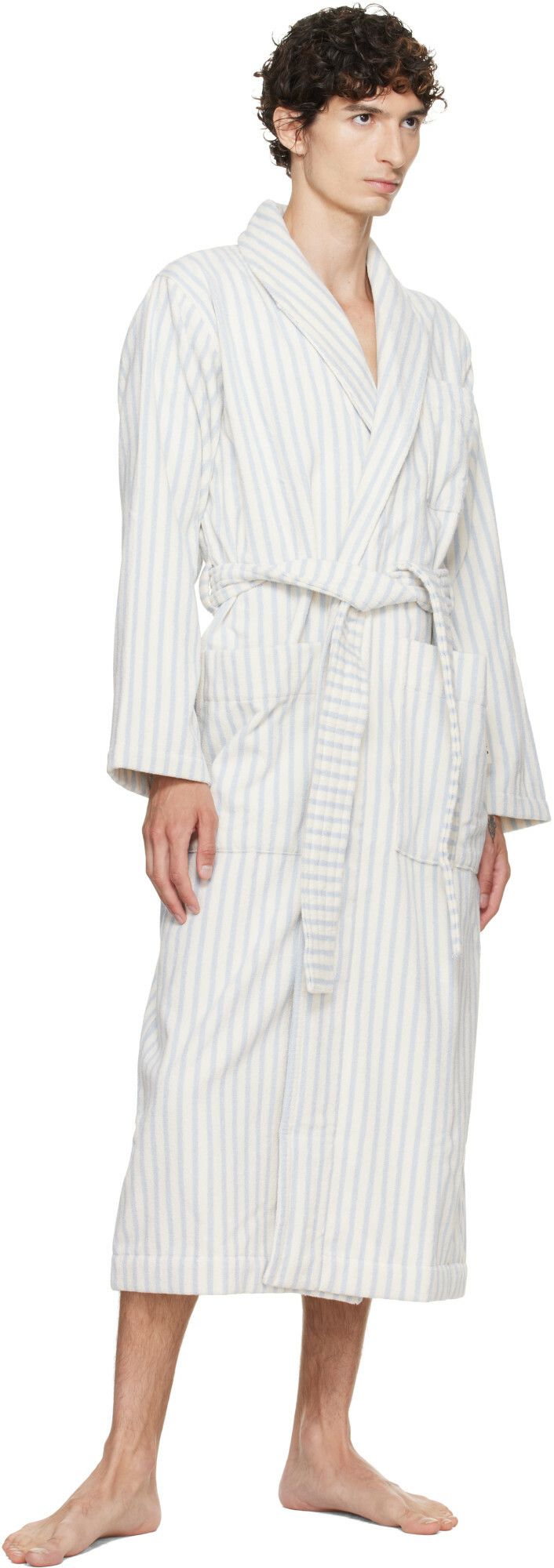 Tekla White & Blue Terry Classic Bathrobe