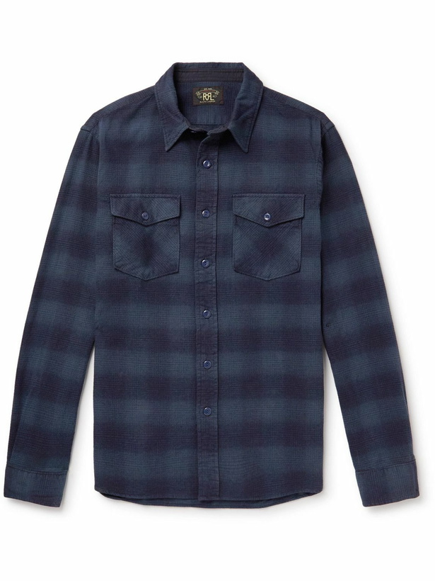 Photo: RRL - Freeport Cotton-Flannel Shirt - Blue